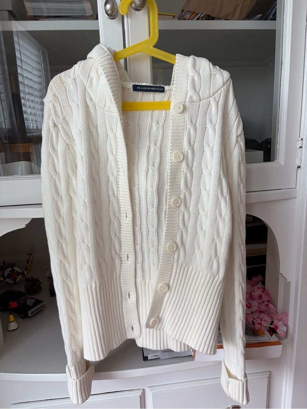 BRANDY MELVILLE Cream Cable-Knit Button Cardigan Sweater